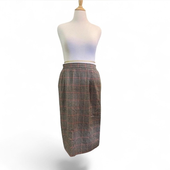 VTG 90s Wool Blend Houndstooth Pencil Skirt Sz 18 Brown Lined Pockets Academia - Picture 2 of 8